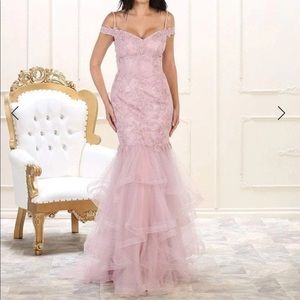 May Queen Bridal - RQ7502 Laced V-Neck Trumpet Dress